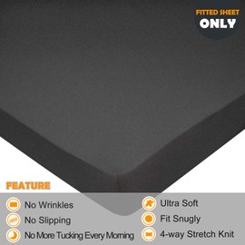 Queen Size Fitted Sheet Only - 4-Way Stretch Knit, Snug Fit, Wrinkle Free & Stay in Place, No More Slipping Off for Mattress, Soft & Comfortable - Hemp Gray, Queen