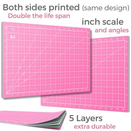 Rotary Cutter Set Pink - Quilting Kit incl. 45mm Fabric Cutter, 5 Replacement Blades, A3 Cutting Mat, Acrylic Ruler and Craft Clips - Ideal for Crafting, Sewing, Patchworking, Crochet & Knitting