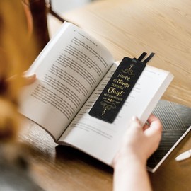 FINPAC Leather Bible Bookmarks, Vegan Religious Bookmarks, Bible Verse Book Markers Church Gifts for Women Men [Trust in The Lord with All Your Heart] - Gilded Black