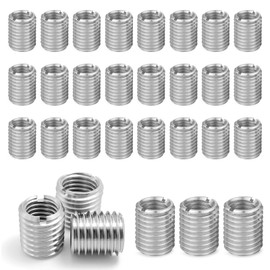 Threaded Insert M8 to M6, 30 Pieces Stainless Steel Threaded Sleeve Thread Adapter Set Quick Thread Insert Threaded Bushing Threaded Sleeves for Automobiles Mechanical (Silver)