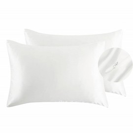 100% Silky Satin Charmeuse Silk Pillowcase Pack of 2 for Hair and Skin (Queen, Ivory(Natural Undyed White))