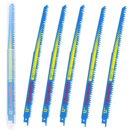 Scalnuvyyh Reciprocating Saw Blades Wood 300 mm, 5TPI Saw Blade Reciprocating Saw Blades for Quick Cuts Coarse Wood, Wet Wood, Firewood, Live Wood [Pack of 5] (HSS)