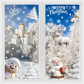 DERAYEE 8 Sheets Christmas 3D Window Stickers Reusable Christmas Stickers PVC Removable Decoration Santa Snowflakes Reindeer Bells
