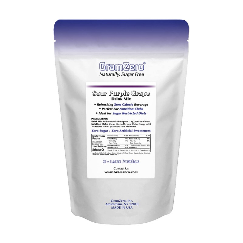 GramZero Sour Purple Grape Zero Calorie Sugar Free Drink Mix,