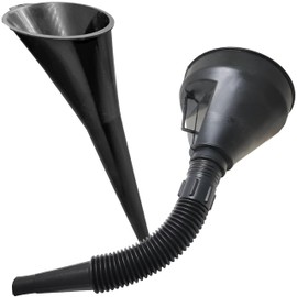 Automotive Funnels Set, (1) Plastic Long Neck Funnel & (1) Flexible Tube Funnel w/Filter, for Water, Gasoline, Coolant and Engine Oil