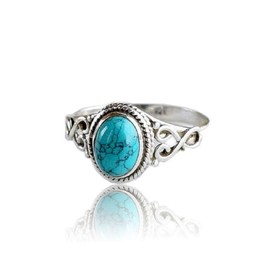 Wenbin Fashion Vintage Ladies 925 Sterling Silver Ring Oval Cut Natural Bohemian Turquoise Moonstone Ring Wedding Ring Size 6-10 (US Code 10)