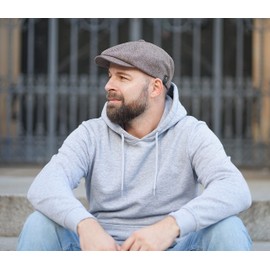 WEROR WEROR-322.1 Men's Peaked Cap - Flat Cap Men's Hat with Peak - Herringbone - Hat with Cotton Lining - Autumn/Winter, cappuccino