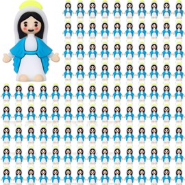 CroBlissful 100 Pack Little Virgin Mary Figurines Bulk Mini Virgin Mary Doll Easter Jesus Figures for Thanksgiving Day Hide Easter Eggs Stuffers Sunday Baptism Gifts (Blue)
