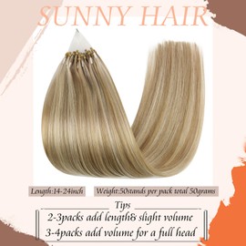 Sunny Hair Micro Link Hair Extensions Human Hair Soft Micro Hair Extensions Real Dark Ash Blonde Highlights Light Blonde Micro Ring for Daily Use 14inch 50g