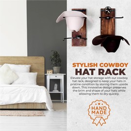FreshDecor Cowboy Hat Rack for Wall | Western Hat Hanger | Rustic Wood and Metal Holder
