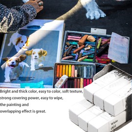 6Pcs Square Soft Pastels Set,Pure Colors Non Toxic Drawing Square Chalk,Soft Artists Pastels for Students Beginners Professionals(White)