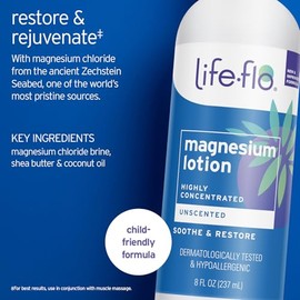 Loción corporal sin fragancia con magnesio Life flo, alivio y relajación con cloruro de magnesio de los fondos marinos de Zechstein, probada por derma