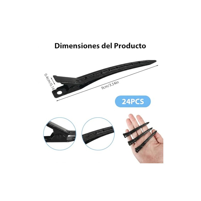 24Pzs Pinzas de Pato, Pinzas Cabello de Metal Resistente, negro