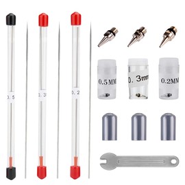Homeet Pack of 10 Airbrush Nozzle 0.2 mm/0.3 mm/0.5 mm Needle Airbrush Replacement Accessory Kit Universal for Airbrush Gun Nozzle and Needle Replacement Parts, and a Special Wrench