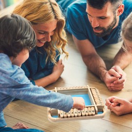 Kitchnexus Classic Shut The Box Four Sided Flop Game with Dice, Wooden Board Game Board Travel Game for 2-4 Player - Blue