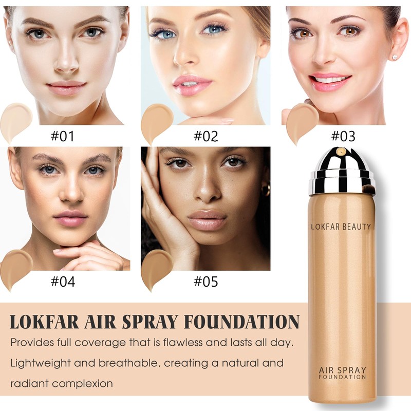 LOKFAR AirBrush Foundation Spray, Silky Mist Spray Makeup Kit with