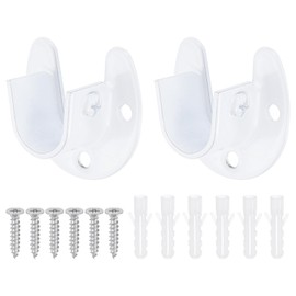 sourcing map 2Pcs Closet Rod End Supports, 0.75" Stainless Steel Flange Rod Holder Bracket End Supports with Screws for Bathroom Closet Curtain, White
