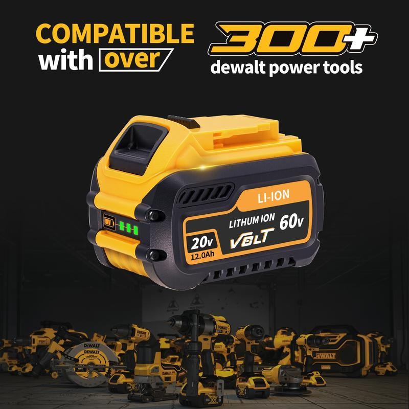 DCB609 12.0Ah Lithium-ion Replacement-Pack for Dewalt 20V/60V MAX Tools, Compatible