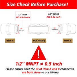 1/2" Male to 1/2" Male NPT Hex Nipple Pipe Fittings, 2 Pcs 304 Stainless Steel 1/2 inch NPT Male Threaded Pipe Adapter Fittings Equal Nipples Connectors