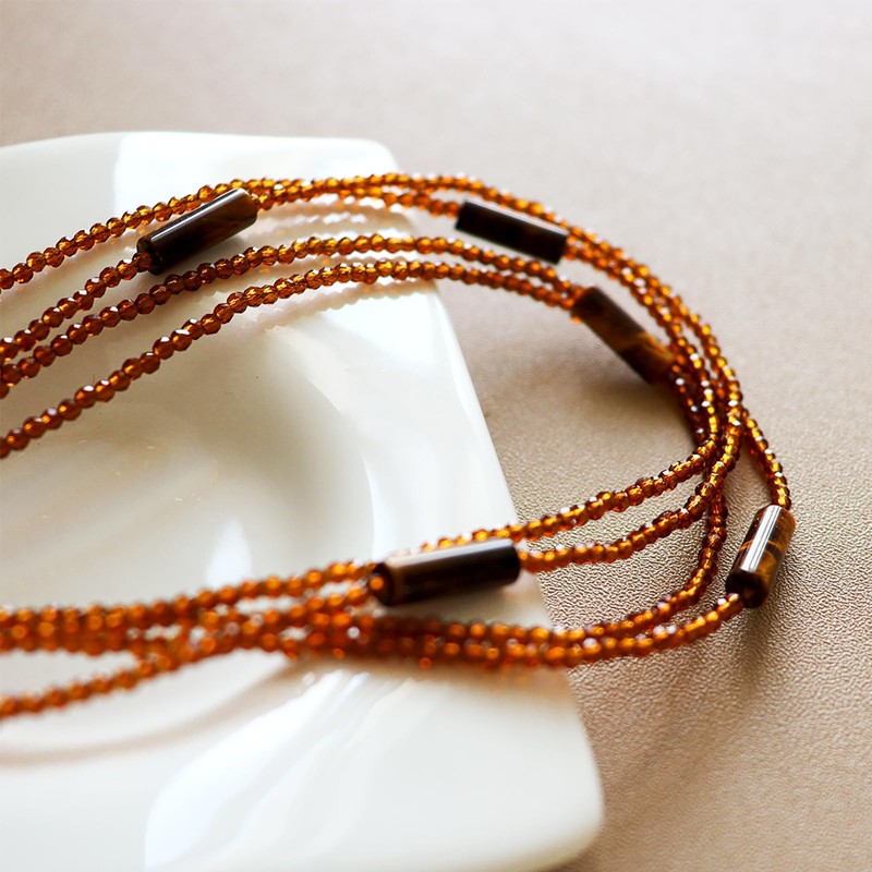 Monsefi Tiger Eye Long Beaded Necklace, 100" Multi Layered for