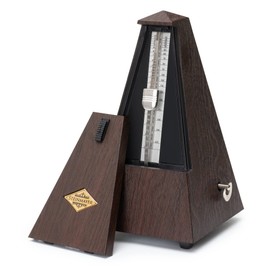 Steinmayer M-03G Metronome with Bell - Mechanical Clock in Pyramid Shape - 40-208 Beats per Minute - 4 Time Types - Robust Plastic Housing - Brown with Wood Grain