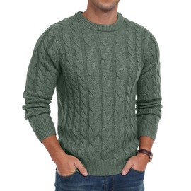 Askdeer Men's Crewneck Pullover Sweater Chunky Cable Knit Sweater Classic Casual Sweaters with Ribbing Edge Green