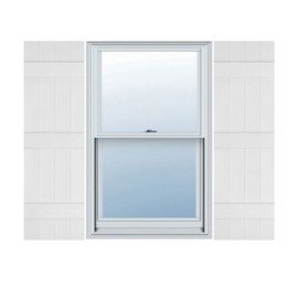 Ekena Millwork Lifetime Vinyl LJ4S14X05900WH Standard Four Board Joined, Board-n-Batten Vinyl Shutters, w/Installation Shutter-Lok's & Matching Screws (Per Pair), 14"W x 59"H, White