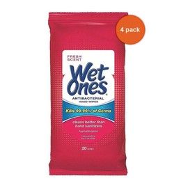 WET ONES Antibacterial Hand Wipes, Fresh Scent 20 ea (Pack of 4)