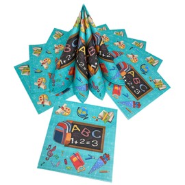 Oblique Unique® 20 Napkins for First Day of School Decoration with Colourful ABC Sugar Bag 1 + 2 = 3 Blackboard Backpack Motif School – Turquoise