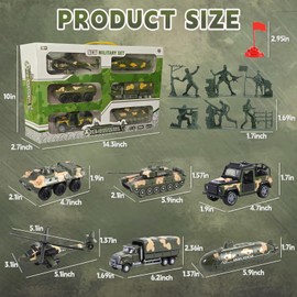 OTONOPI Military Truck Army Helicopter Armored Car Treatment Transport Tuck Submarine Tank Die-cast Play Vehicle Set Pull Back Toy with Army Men Action Figure Army Toy Playset for Kids