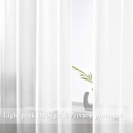 DUALIFE White Sheer Curtains 54 Inch Length,Linen Look Semi Sheer Curtain Drapes for Living Room Bedroom Nursery Kitchen Bathroom,Privacy Voile Window Treatment Panels,White,52 x 54 Inches,Set of 2
