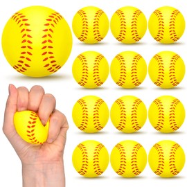 12 Pieces Mini Softball Stress Ball Foam Sports Balls Party Favor Tiny Baseball Toys for Stress Relief, Party Bag Gift Fillers, School Carnival Reward, Ball Games, Yellow