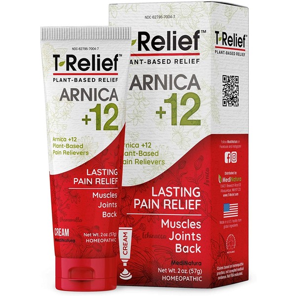 MediNatura T-Relief Natural Pain Relief with Arnica + 12 Plant-Based Pain Relievers - 2 oz Cream