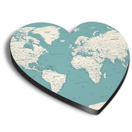 1x Heart MDF Magnet 6cm - World Map Vintage Political - Fridge Locker Office Whiteboard Toolbox #52519