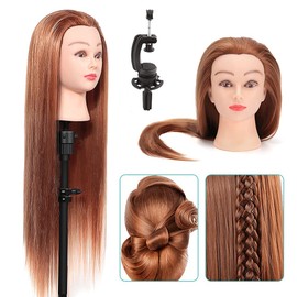 Hairdressing Head, Soft Synthetic Hair Hairdressing Head 24 Inch Professional Training Head with Holder