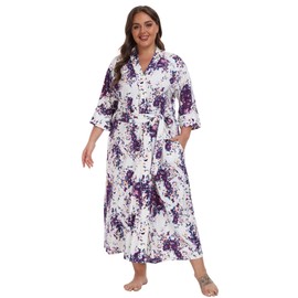 Women's Robes Plus Size Soft Kimono Bath Robes Lightweight Plus Size Floral Robes Plus Size Maternity Robes Sleepwear, 4X