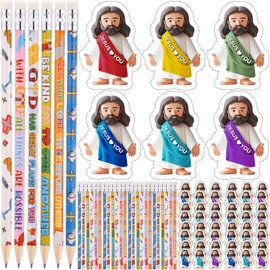 Yexiya 96 Pack Christian Bible Stationery and School Supplies Set Christian Church Gifts Bible Verses Pencils Religious Jesus Erases for Church Sunday School Gift Classroom Reward