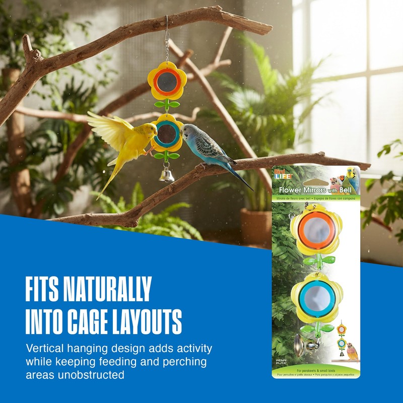Penn-Plax Bird Life Two Flower Mirror with Bell - Interactive