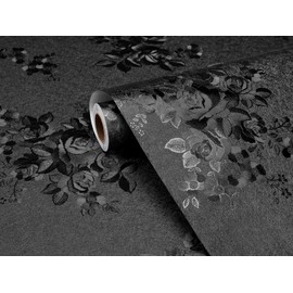 FunStick Vintage Black Floral Wallpaper Peel and Stick Textured Embossed Flower Wallpaper Waterproof Removable Floral Black Contact Paper Peel and Stick Wall Paper for Bathroom Walls Cabinets 16" x80