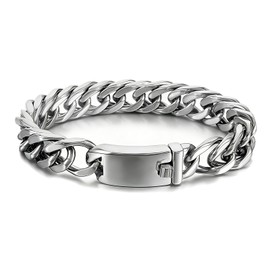 Xusamss Mens Cuban Link Chain Bracelet Thick Link Design Stainless Steel Wrist Bracelet Mens Curb Chain Link Bracelet(White)
