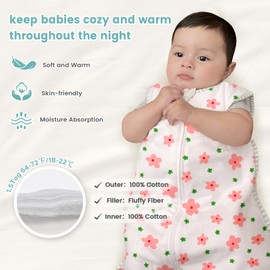 LILBESTIE Baby Sleeping Bag 1.5 Tog, Sleeping Bag Baby 12-24 Months 100% Cotton Sleep Sack Baby Wearable Blanket, Pink Flower