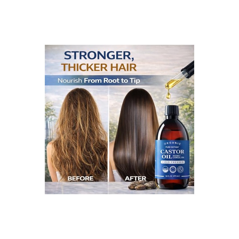 Castor Oil Organic Cold Pressed,100% Pure Hexane Free, Unrefined Natural