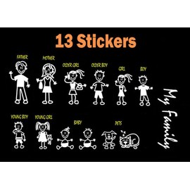 TOTOMO 13 Stick Figure My Family Car Stickers (Style#1) with Pet Dog Cat Family Car Decal Sticker for Windows Bumper
