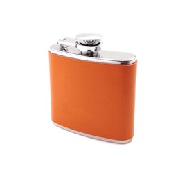 Pocket Hip Flask Orange Leather Wrapped Capacity 80ml (Approx 3 Ounces) 18/8 Stainless Steel-YM162