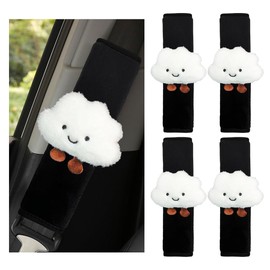 SHMZK 4 PCS Cartoon Smile Cloud Car Seat Belt Covers, Soft Seat Belt Shoulder Pad with Comfort Plush, Safety Strap Pads Neck Shoulder Protector for Auto Safety, Car Accessories (White)