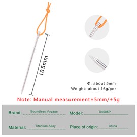 iBasingo Ti4005P Titanium Pegs 165 mm Ultralight Tent Stakes Heavy Duty Tent Nails Outdoor Awning Stakes Camping Tent Pin Accessories for Grass Hard Ground with Rope Only 16 g/Piece Set of 4