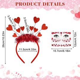 Heart Headband Red Set of 2 Hearts Headband Face Tattoo Heart Headband Heart Headband Heart Tattoo Face for Valentine's Day, Carnival, Party
