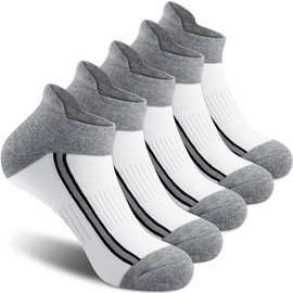 Gonii White Mens Running Athletic Ankle Socks - Thick Cushioned Low Cut Socks 5 Pairs