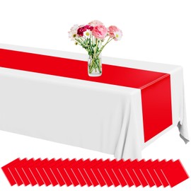 24 Pack Plastic Table Runner 14 X 108inch Red Long Wedding Table Runner Disposable Tables Runners for Christmas Dinner Red Tables Decorations for Christmas Wedding Graduation Birthday Party Decor