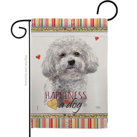 Breeze Decor Dog Bichon Frise Happiness Garden Flag Animals Puppy Spoiled Paw Canine Fur Pet Nature Farm Animal Creature Small Decorative Gift Yard House Banner Made in USA 13 X 18.5